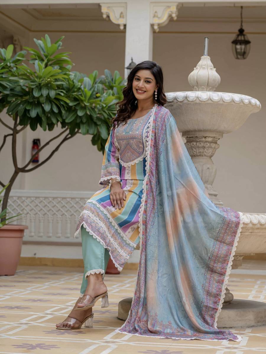 FANCY RAYON SLUB DIGITAL PRINTED COTTON LACE WORK TOP BOTTOM WITH DUPATTA FESTIVE WEAR WHOLESALE PRICE ETHNIC GARMENT (15)