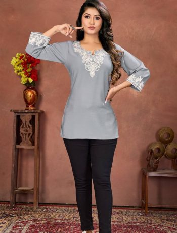 FANCY RINKAL COTTON EMBROIDERY WORK ONLY TOP GREY