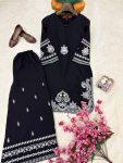 FANCY ROMAN DELL SILK THREAD EMBROIDERY WORK KURTI PALAZZO SET CASUAL WEAR WHOLESALE PRICE ETHNIC GARMENT (2)