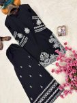 FANCY ROMAN DELL SILK THREAD EMBROIDERY WORK KURTI PALAZZO SET CASUAL WEAR WHOLESALE PRICE ETHNIC GARMENT (2)