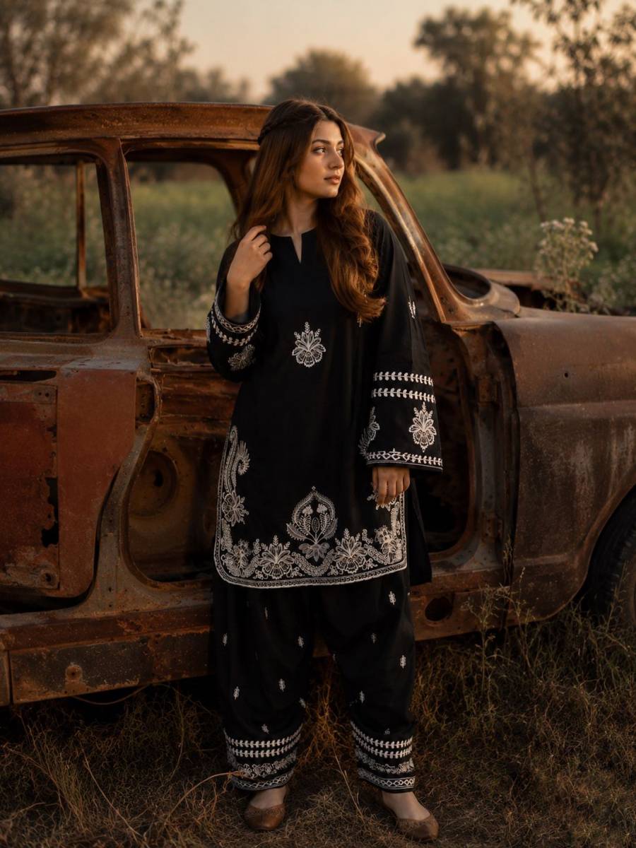 FANCY ROMAN DELL SILK THREAD EMBROIDERY WORK KURTI PALAZZO SET CASUAL WEAR WHOLESALE PRICE ETHNIC GARMENT (3)