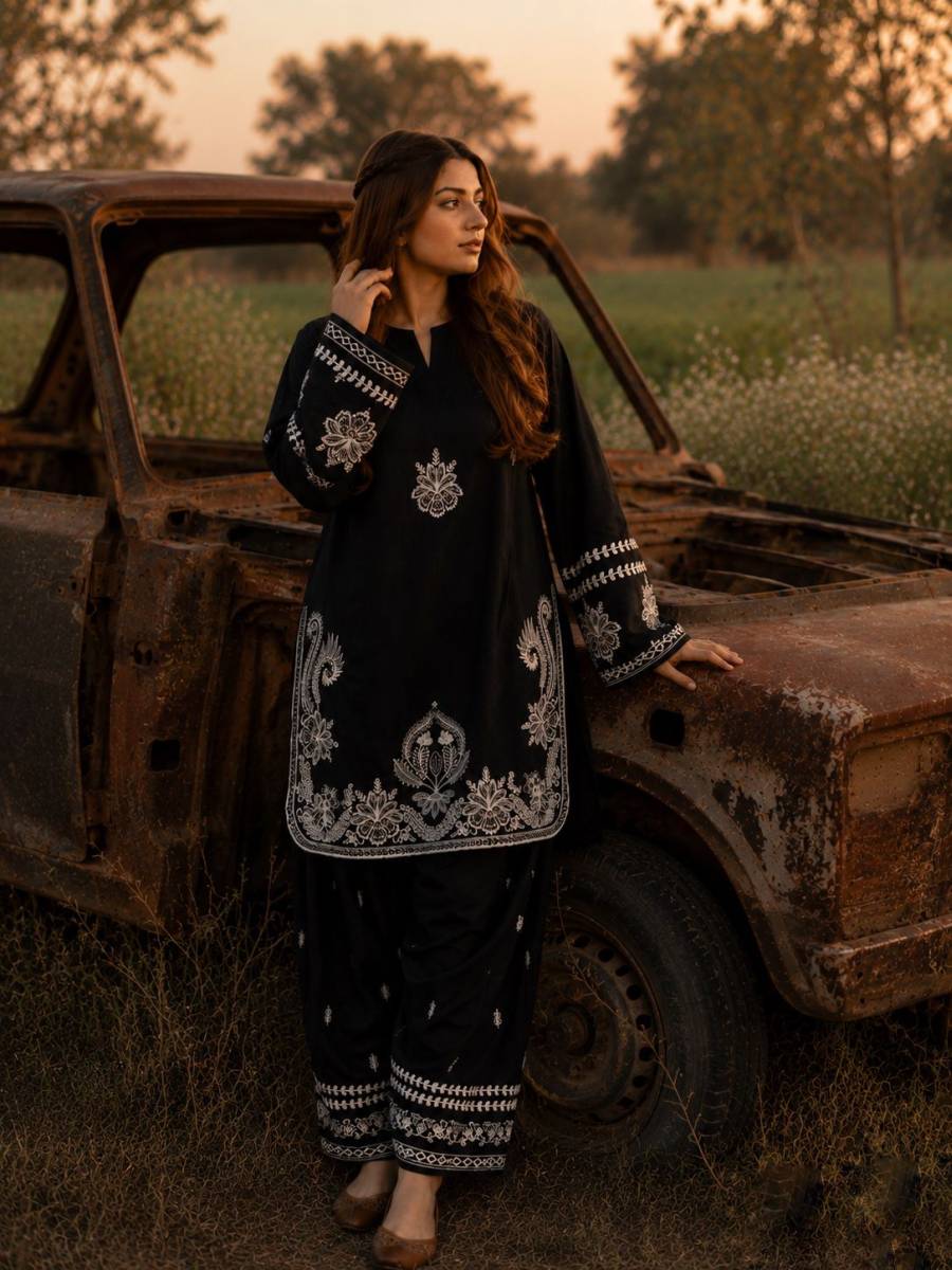 FANCY ROMAN DELL SILK THREAD EMBROIDERY WORK KURTI PALAZZO SET CASUAL WEAR WHOLESALE PRICE ETHNIC GARMENT (5)