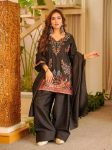 FANCY ROMAN PRINTED WORK TOP PATIYALA WITH DUPATTA BLACK