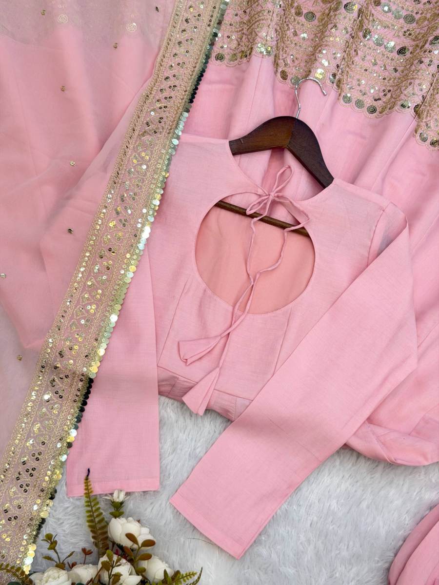 FANCY ROMAN SILK CODING SEQUENCE WORK GOWN BOTTOM WITH DUPATTA FESTIVE WEAR WHOLESALE PRICE ETHNIC GARMENT (1)