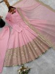 FANCY ROMAN SILK CODING SEQUENCE WORK GOWN BOTTOM WITH DUPATTA FESTIVE WEAR WHOLESALE PRICE ETHNIC GARMENT (2)