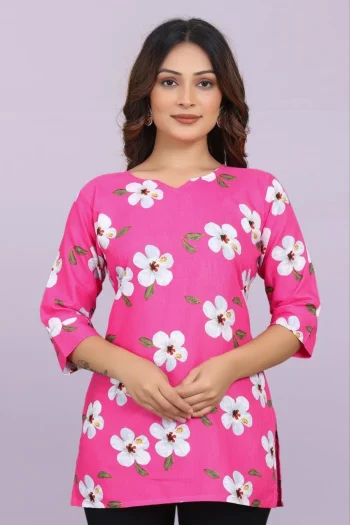 FANCY SLUB COTTON DIGITAL PRINT WORK ONLY TOP PINK