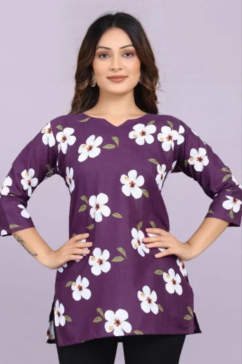 FANCY SLUB COTTON DIGITAL PRINT WORK ONLY TOP PURPLE