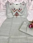 FANCY SLUB COTTON EMBROIDERY WORK ON NECK & WITH MIRROR WORK TOP PENT SET FESTIVE WEAR WHOLESALE PRICE ETHNIC GARMENT (1)