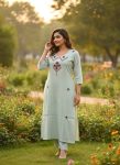 FANCY SLUB COTTON EMBROIDERY WORK ON NECK & WITH MIRROR WORK TOP PENT SET FESTIVE WEAR WHOLESALE PRICE ETHNIC GARMENT (1)
