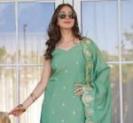 FANCY TESLA EMBROIDERY WORK TOP BOTTOM WITH DUPATTA FESTIVE WEAR WHOLESALE PRICE ETHNIC GARMENT (6)