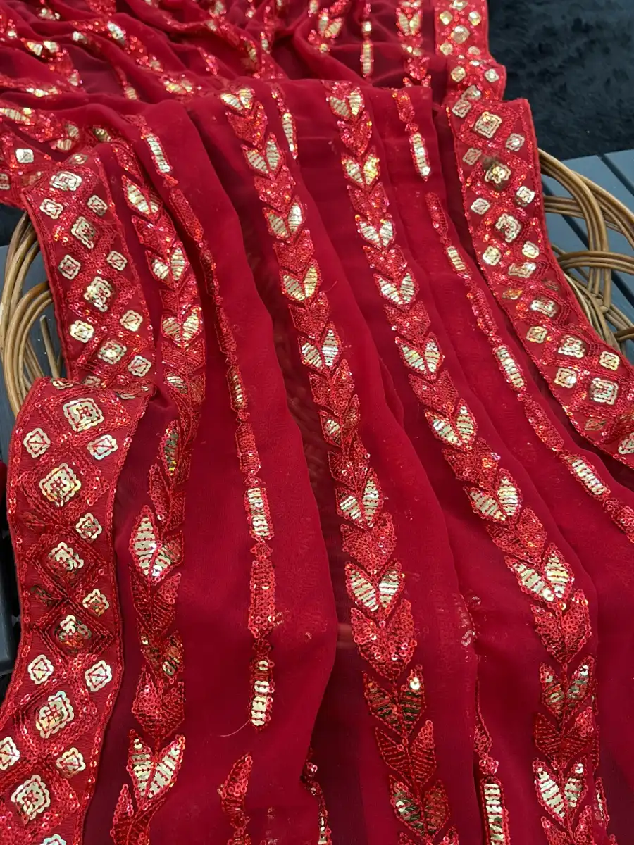 FASHIONABLE GEORGETTE EMBROIDERY SEQUENCE WORK SAREE WITH UNSTITCHED BLOUSE PARTY WEAR WHOLESALE PRICE ETHNIC GARMENT (1)