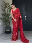 FASHIONABLE GEORGETTE EMBROIDERY SEQUENCE WORK SAREE WITH UNSTITCHED BLOUSE RED