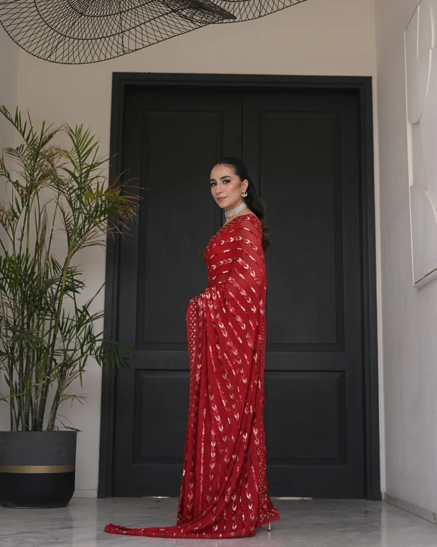 FASHIONABLE GEORGETTE EMBROIDERY SEQUENCE WORK SAREE WITH UNSTITCHED BLOUSE PARTY WEAR WHOLESALE PRICE ETHNIC GARMENT (7)