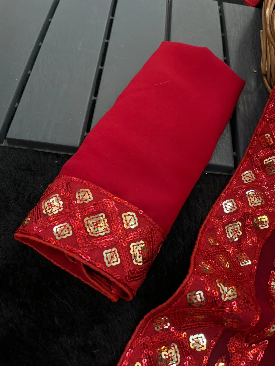 FASHIONABLE GEORGETTE EMBROIDERY SEQUENCE WORK SAREE WITH UNSTITCHED BLOUSE PARTY WEAR WHOLESALE PRICE ETHNIC GARMENT (8)