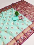LATEST BANARASI SILK FLOWERS AND MINA & ZARI WEAVING RICH PALLU WITH UNIQUE BORDER WORK SAREE WITH UNSTITCHED BLOUSE RAMA