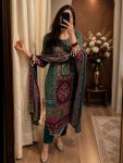 LATEST CHINON SILK DIGITAL PRINT WITH REAL MIRROR WORK TOP BOTTOM WITH DUPATTA GREEN