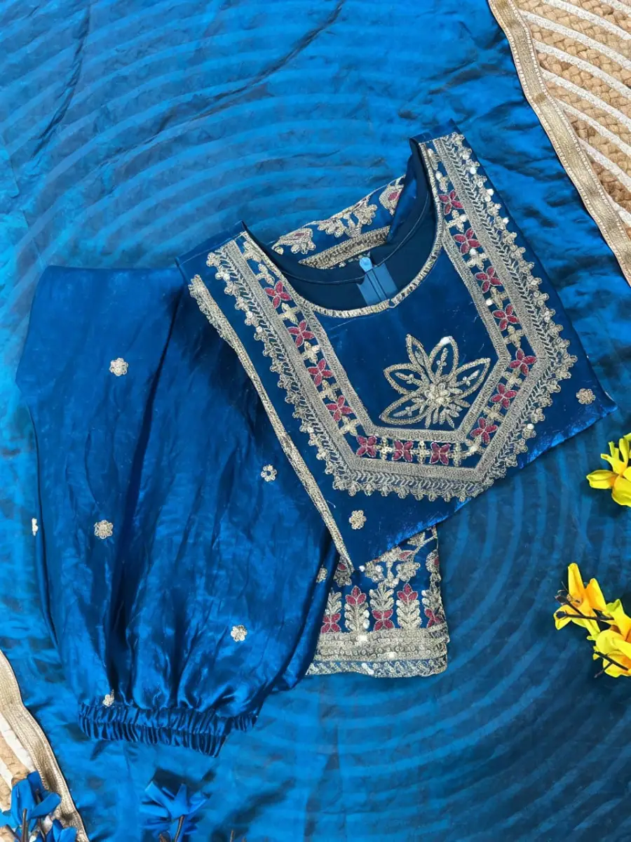 LATEST FENDY SILK EMBROIDERY SEQUENCE WORK KID'S TOP PALAZZO WITH DUPATTA FESTIVE WEAR WHOLESALE PRICE ETHNIC GARMENT (12)