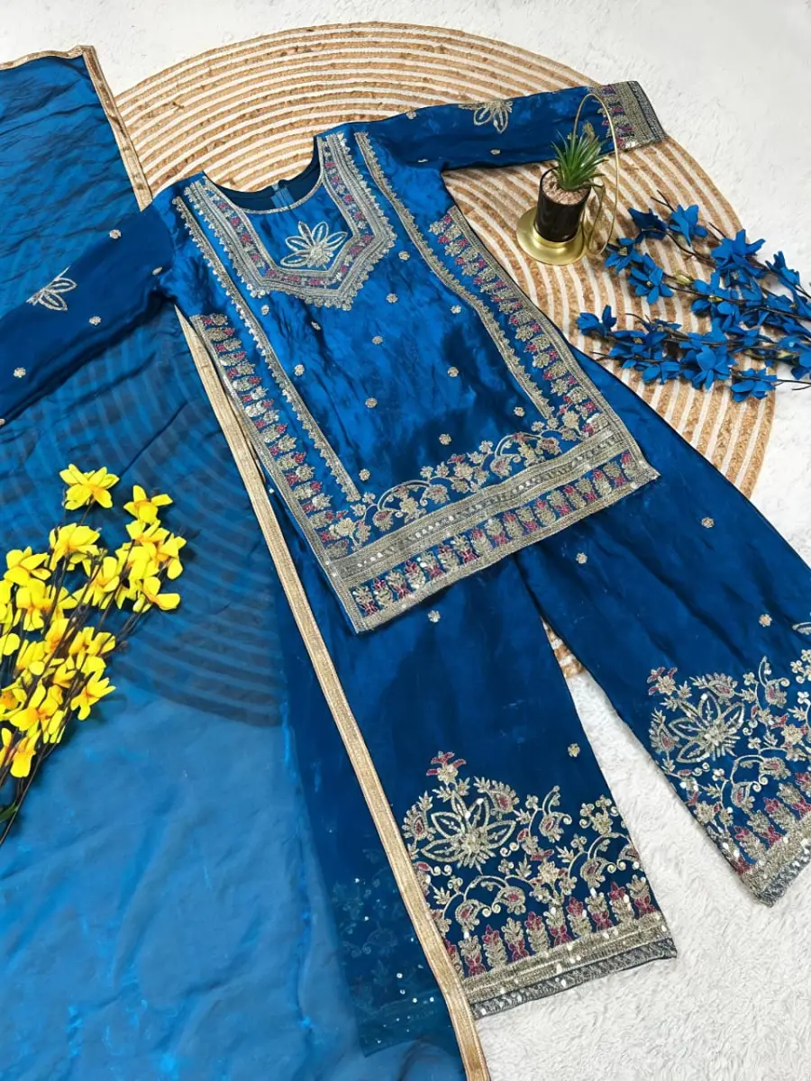 LATEST FENDY SILK EMBROIDERY SEQUENCE WORK KID'S TOP PALAZZO WITH DUPATTA FESTIVE WEAR WHOLESALE PRICE ETHNIC GARMENT (5)