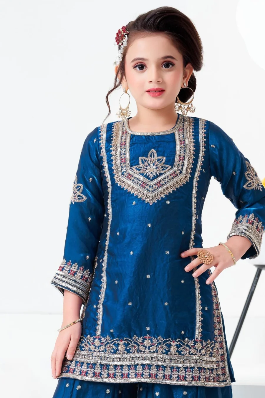 LATEST FENDY SILK EMBROIDERY SEQUENCE WORK KID'S TOP PALAZZO WITH DUPATTA FESTIVE WEAR WHOLESALE PRICE ETHNIC GARMENT (6)