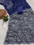 LATEST GEORGETTE EMBROIDERY SEQUANCE WORK WITH LACE WORK SAREE WITH UNSTITCHED BLOUSE PARTY WEAR WHOLESALE PRICE ETHNIC GARMENT (6)