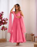 LATEST GEORGETTE HAND EMBROIDERY, REAL MIRROR KASAB JARI WORK GOWN BOTTOM WITH DUPATTA FESTIVE WEAR WHOLESALE PRICE ETHNIC GARMENT (4)