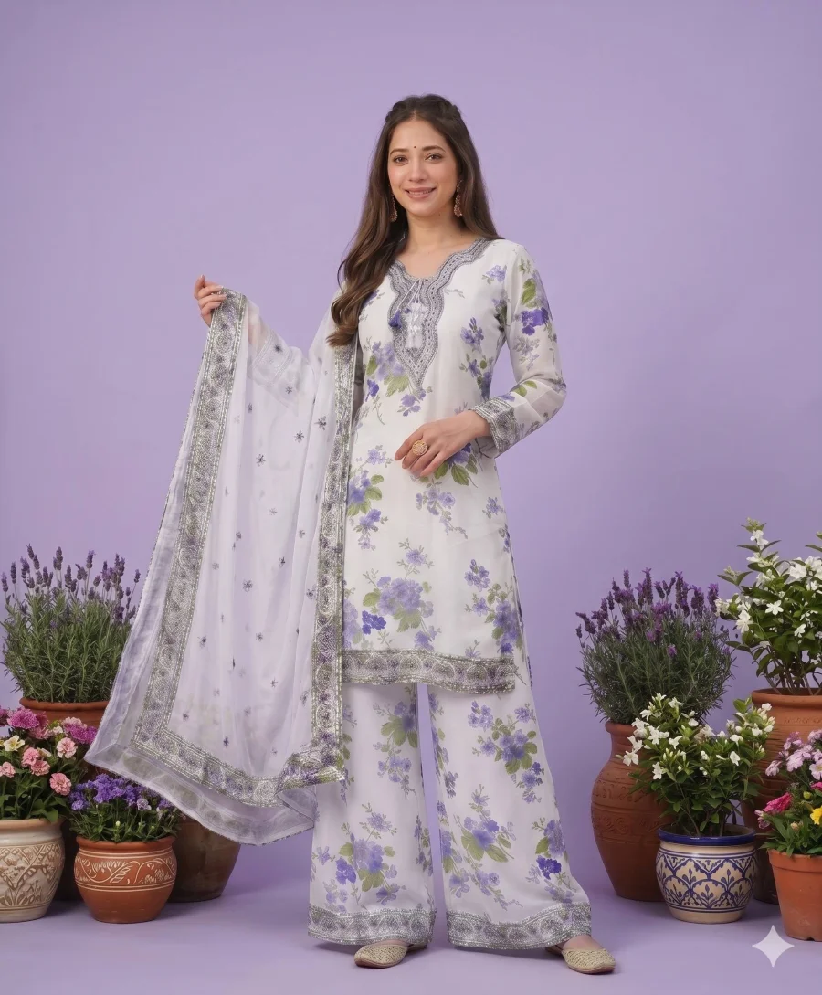 LATEST GEORGETTE PRINTED WITH EMBROIDERY NECK WORK WITH FANCY LACE & DORI WORK TOP PALAZZO WITH DUPATTA FESTVE WEAR WHOLESALE PRICE ETHNIC GARMENT (8)