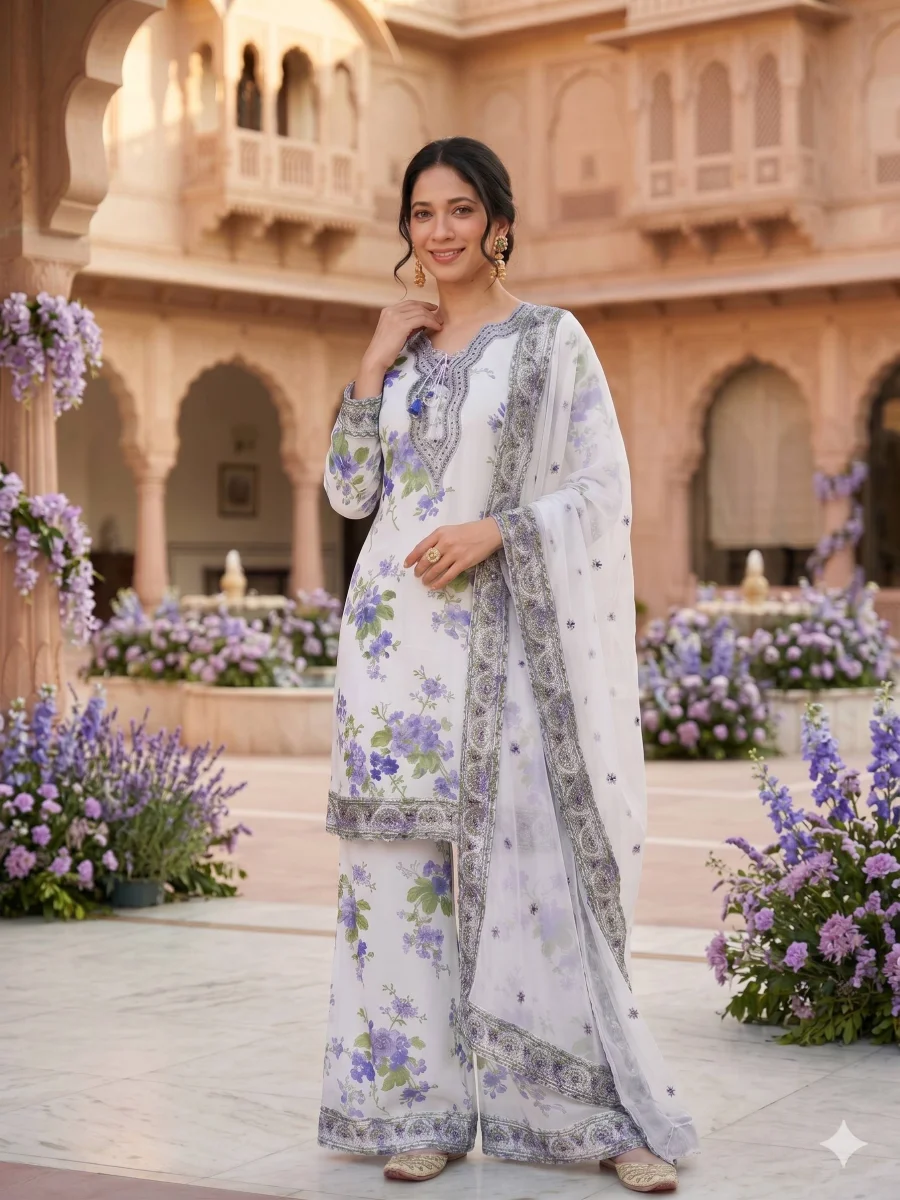 LATEST GEORGETTE PRINTED WITH EMBROIDERY NECK WORK WITH FANCY LACE & DORI WORK TOP PALAZZO WITH DUPATTA FESTVE WEAR WHOLESALE PRICE ETHNIC GARMENT (9)