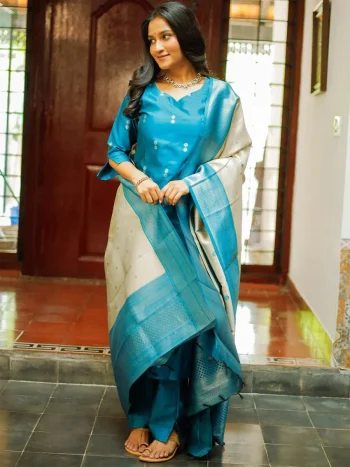 LATEST JACQUARD WEAVING WORK TOP BOTTOM WITH DUPATTA SKY