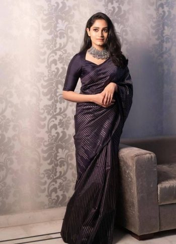 LATEST LICHI SILK JACQUARD WORK SAREE WITH UNSTITCHED BLOUSE BLACK