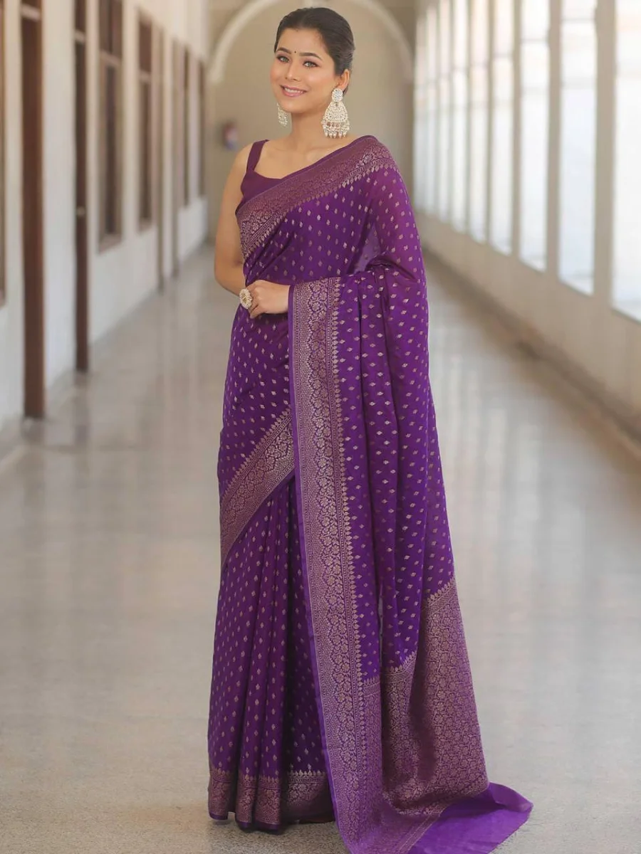 LATEST LICHI SILK JACQUARD WORK SAREE WITH UNSTITCHED BLOUSE FESTIVE WEAR WHOLESALE PRICE ETHNIC GARMENT (10)