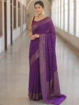 LATEST LICHI SILK JACQUARD WORK SAREE WITH UNSTITCHED BLOUSE PURPLE