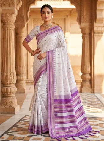 LATEST LICHI SILK JACQUARD WORK SAREE WITH UNSTITCHED BLOUSE LAVENDER