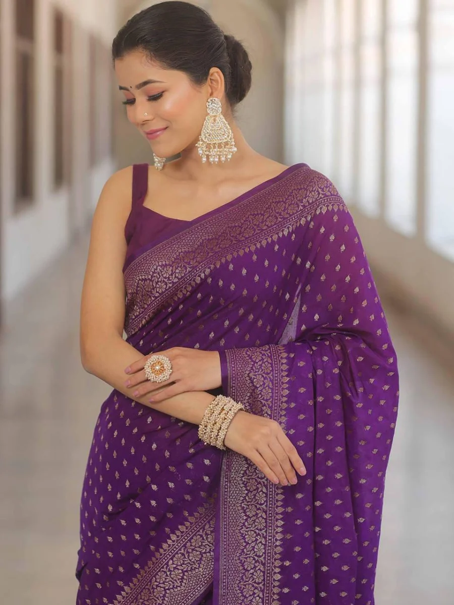 LATEST LICHI SILK JACQUARD WORK SAREE WITH UNSTITCHED BLOUSE FESTIVE WEAR WHOLESALE PRICE ETHNIC GARMENT (4)