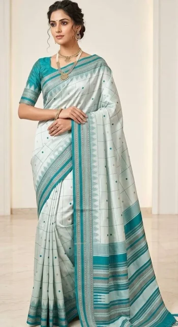 LATEST LICHI SILK JACQUARD WORK SAREE WITH UNSTITCHED BLOUSE RAMA