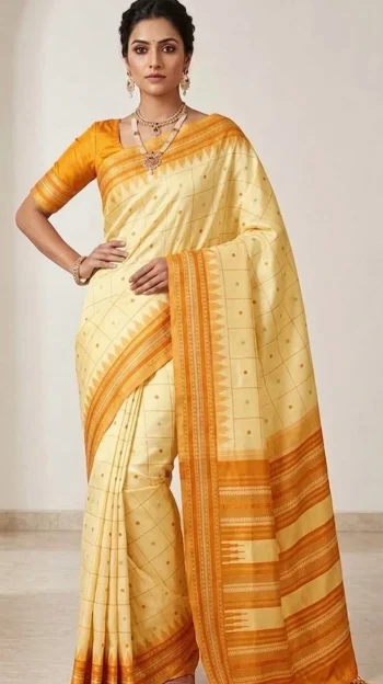 LATEST LICHI SILK JACQUARD WORK SAREE WITH UNSTITCHED BLOUSE YELLOW