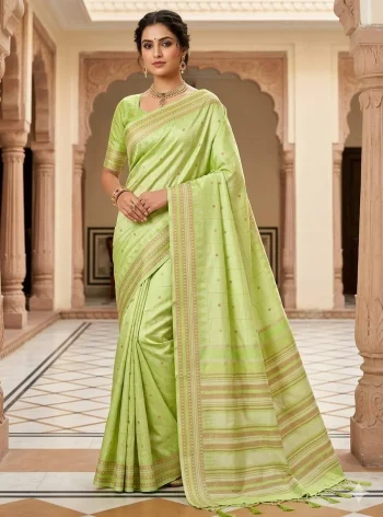 LATEST LICHI SILK JACQUARD WORK SAREE WITH UNSTITCHED BLOUSE PISTA