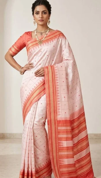 LATEST LICHI SILK JACQUARD WORK SAREE WITH UNSTITCHED BLOUSE GAJARI
