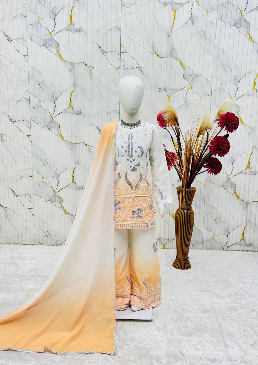 LATEST NATURAL CREPE EMBROIDERY SEQUENCE WORK WITH DIGITAL PRINT WORK KID'S TOP PALAZZO WITH DUPATTA FESTIVE WEAR WHOLESALE PRICE ETHNIC GARMENT (14)
