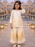 LATEST NATURAL CREPE EMBROIDERY SEQUENCE WORK WITH DIGITAL PRINT WORK KID'S TOP PALAZZO WITH DUPATTA YELLOW