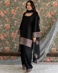LATEST NATURAL CREPE THREAD WITH SEQUENCE WORK TOP PATIYALA WITH DUPATTA BLACK
