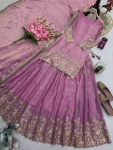 MODERN 2 TONE FENDY SILK EMBROIDERY SEQUENCE WORK TOP LEHENGA WITH DUPATTA WEDDING WEAR WHOLESALE PRICE ETHNIC GARMENT (3)