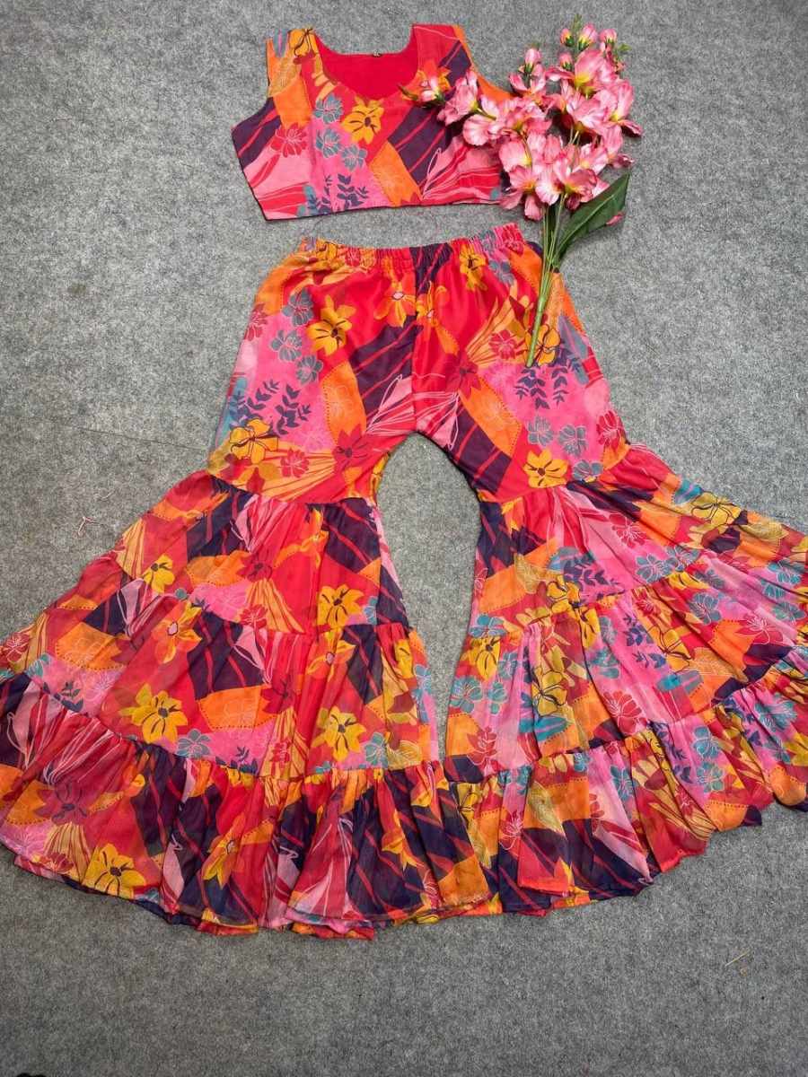 MODERN CHIFFON DIGITAL PRINT WORK SHRUG BLOUSE WITH PALAZZO PARTY WEAR WHOLESALE PRICE ETHNIC GARMENT (11)