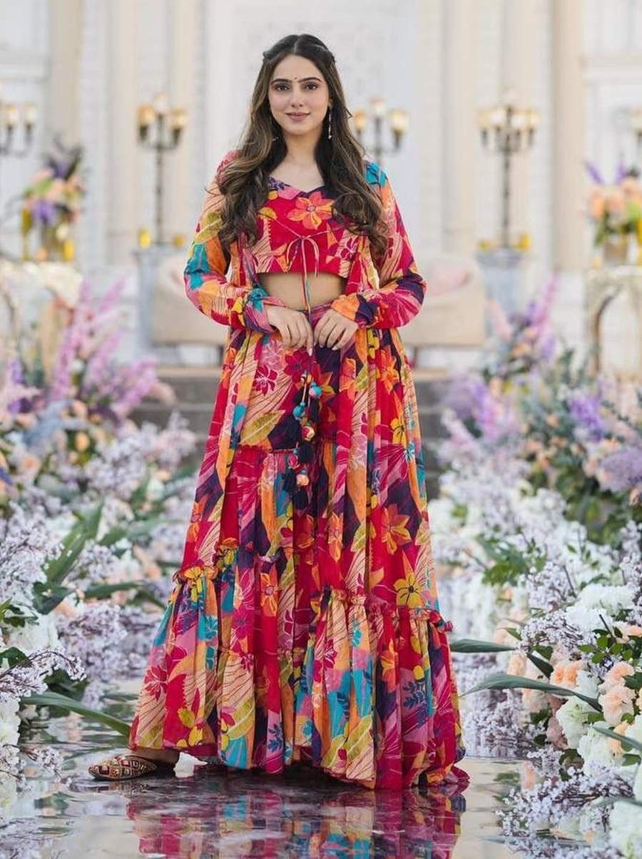 MODERN CHIFFON DIGITAL PRINT WORK SHRUG BLOUSE WITH PALAZZO PARTY WEAR WHOLESALE PRICE ETHNIC GARMENT (7)