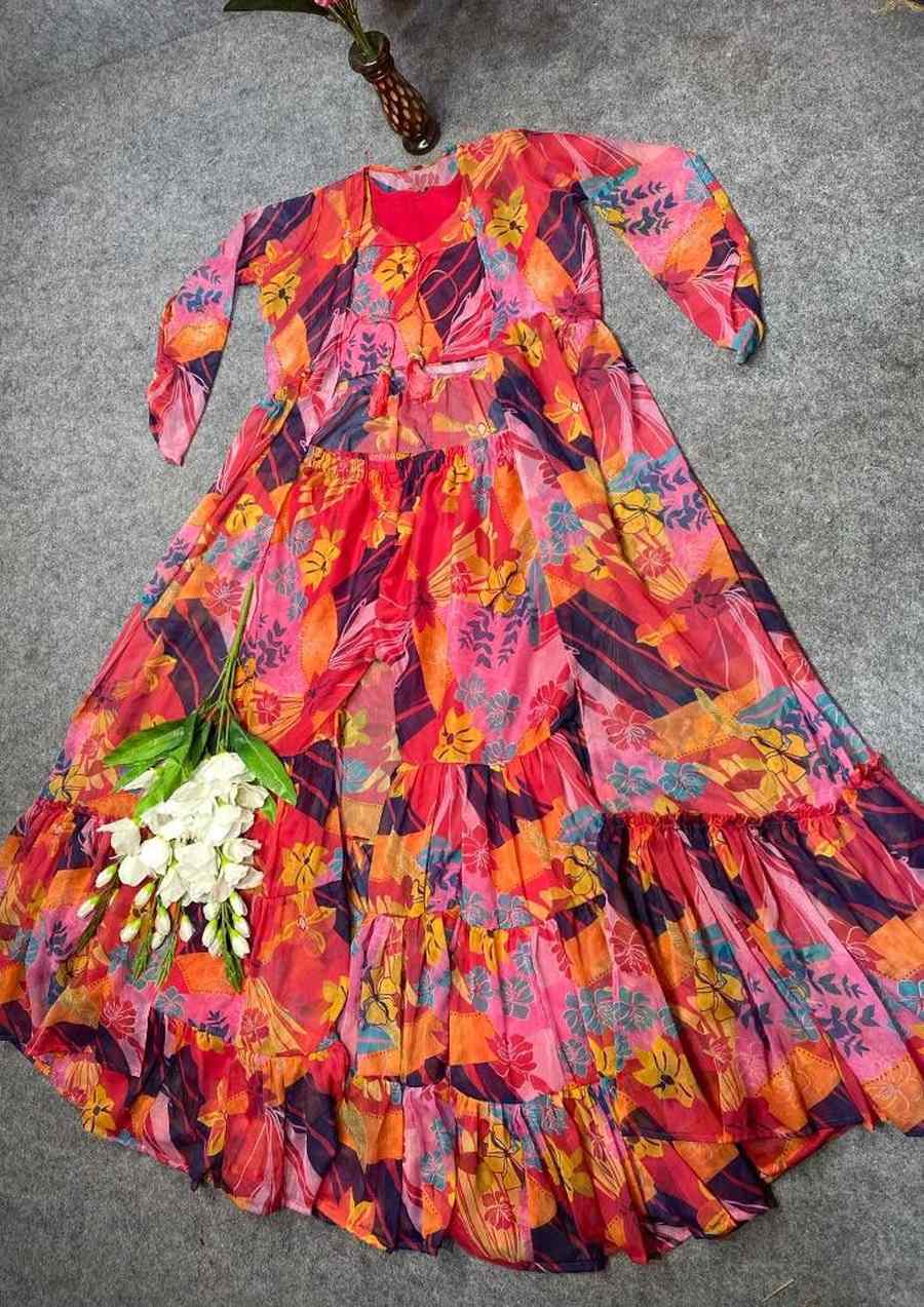 MODERN CHIFFON DIGITAL PRINT WORK SHRUG BLOUSE WITH PALAZZO PARTY WEAR WHOLESALE PRICE ETHNIC GARMENT (9)
