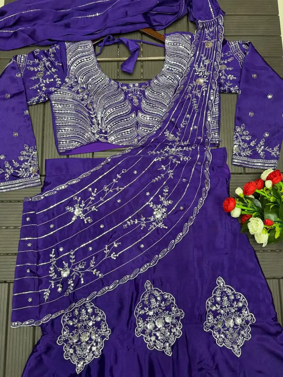 MODERN CHINON EMBROIDERY WORK WITH FANCY LATKAN WORK LEHENGA CHOLI WITH DUPATTA PARTY WEAR WHOLESALE PRICE ETHNICC GARMENT (1)