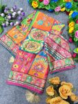 MODERN CHINON SILK DIGITAL PRINT WITH BEAUTIFUL MIRROR HANDWORK SAREE WITH UNSTITCHED BLOUSE PARTY WEAR WHOLESALE PRICE ETHNIC GARMENT (1)