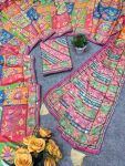 MODERN CHINON SILK DIGITAL PRINT WITH BEAUTIFUL MIRROR HANDWORK SAREE WITH UNSTITCHED BLOUSE PARTY WEAR WHOLESALE PRICE ETHNIC GARMENT (1)