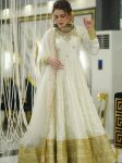 MODERN CHINON SILK EMBROIDERY CODING DORI& 5 MM SEQUENCES WORK GOWN BOTTOM WITH DUPATTA WHITE