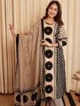 MODERN COTTON AJRAKH MOTIFS PRINT WITH MIRROR AND KANTHA WORK TOP BOTTOM WITH DUPATTA DAILY WEAR WHOLESALE PRICE ETHNIC GARMENT (3)