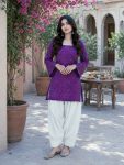 MODERN COTTON BANDHEJ PRINT WORK TOP PATIYALA SET PURPLE